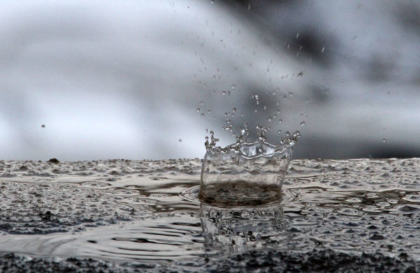 A drop of melting snow makes a tiny splash