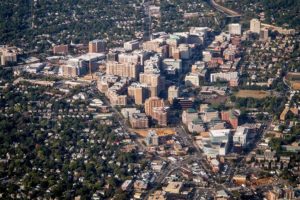 View of Clarendon to Ballston from a commercial flight (Flickr pool photo by Ddimick)