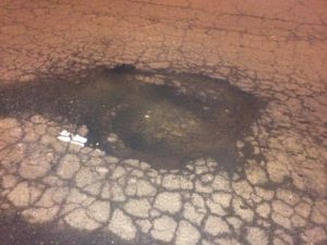 Large pothole on S. Joyce Street in Pentagon City