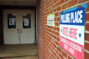 Polling place signs outside Barrett Elementary School