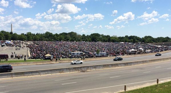 Bikers gather for Rolling Thunder in the Pentagon parking lot on 5/25/14