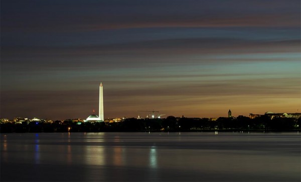 Sunrise over D.C. and the Potomac (Flickr pool photo by Wolfkann)