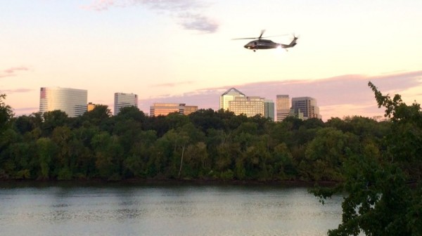 Helicopter over the Potomac and Rosslyn (photo courtesy Peter Roof / Alt Gobo MediaWorks LLC)