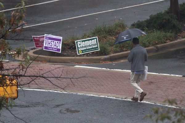 Rainy walk near campaign signs in October