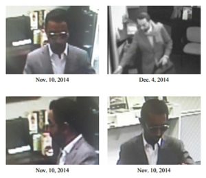 Surveillance images of Ballston bank robber (photos via FBI )