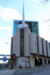 The Arlington Temple United Methodist Church, on top of a Sunoco gas station, in Rosslyn
