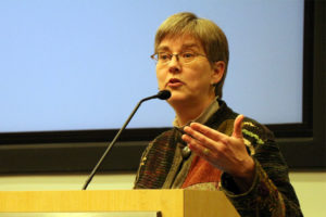 Arlington County Board Chair Mary Hynes speaks to the Arlington Civic Federation