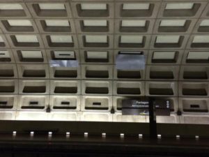 Sheet metal covering leaks in the Pentagon City Metro (photo via @jurbanchuk)