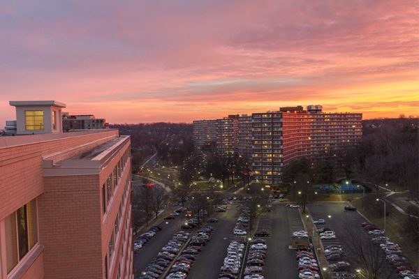 Apartment building in Pentagon City at sunset