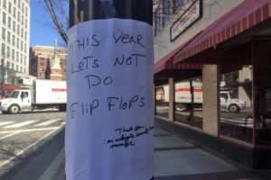 "Let's Not Do Flip-Flops" sign in Clarendon