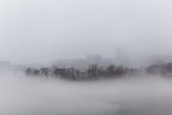 Fog on the Potomac near Roosevelt Island and Rosslyn (Flickr pool photo by Dennis Dimick)