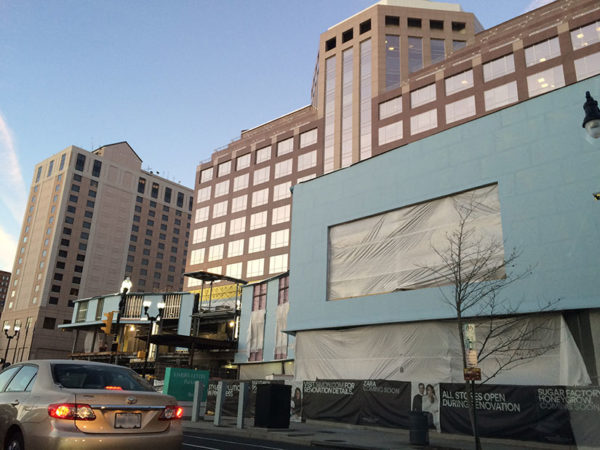Construction on the expanded front of Pentagon City mall