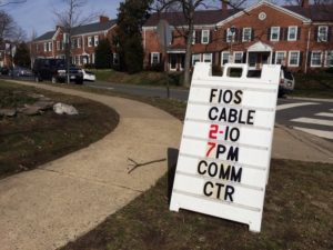 Sign about FiOS meeting in Fairlington
