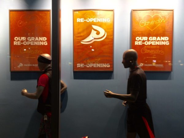 Mannequins displayed in the window at Pacers Running Store in Clarendon