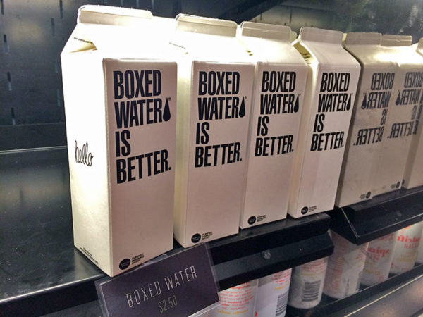 Boxed water at Roti restaurant in Rosslyn