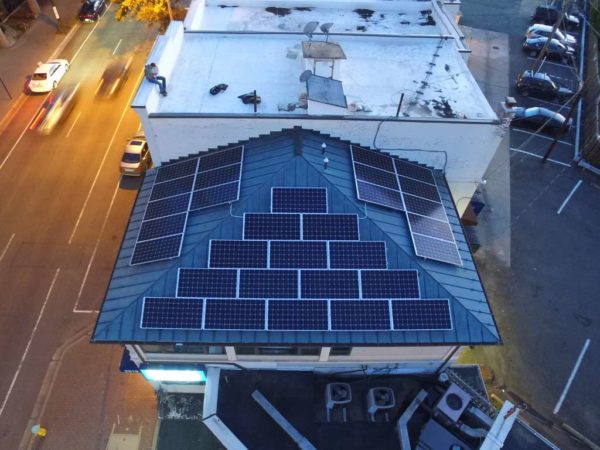 Newly-installed solar panels on the rooftop of Buck & Associates in Courthouse (photo courtesy Billy Buck)