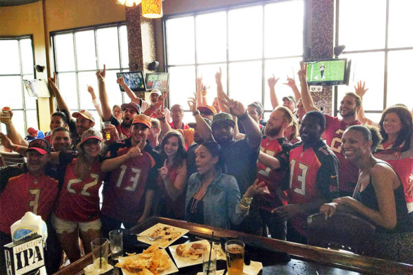 Tampa Bay Buccaneers fans at Arlington Rooftop Grill (photo courtesy Brent Robson)
