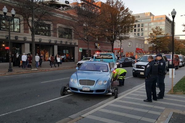 Bentley being towed in Clarendon (Photo courtesy Clarendon Nights)