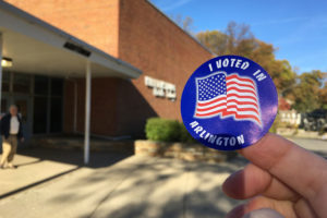 "I Voted in Arlington" sticker on Election Day 2016 (Flickr pool photo by Kevin Wolf)