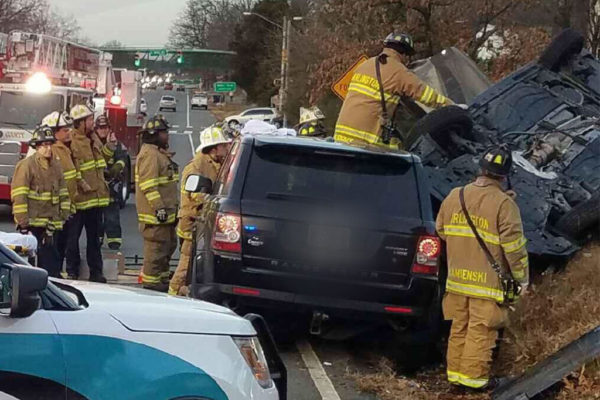 Rolled-over vehicle on Route 50 (photo courtesy ACPD)