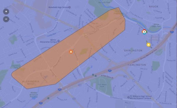 Dominion power outage map in the Shirlington area 1/11/17