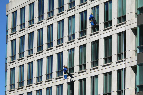 Window washers on an office building in Clarendon